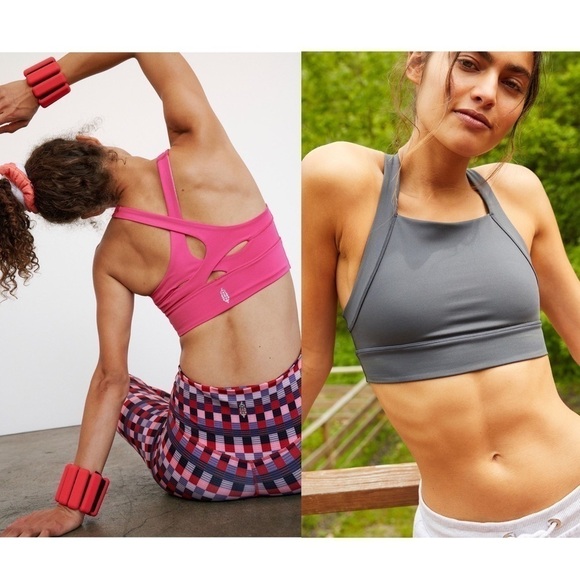 NWT FREE PEOPLE Sports Bra Longline Strappy Crisscross Racerback in Raspberry XS - Picture 5 of 7